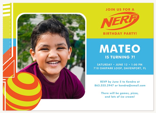 Nerf Big Blast Kids Birthday Invitations
