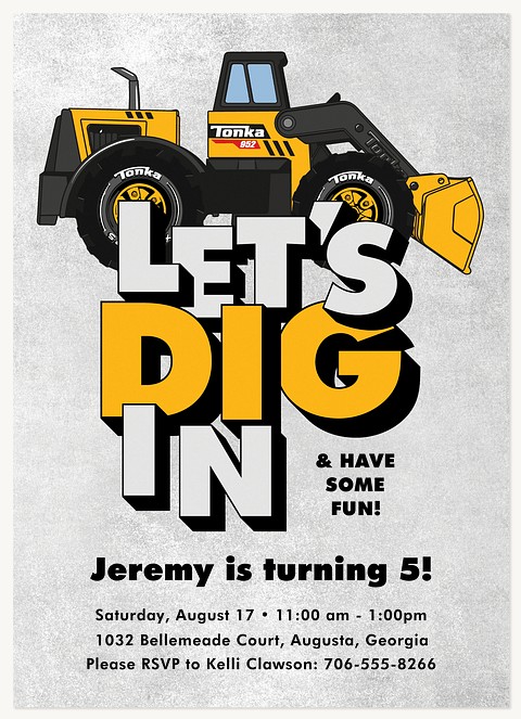 Tonka Dig In Kids Birthday Invitations