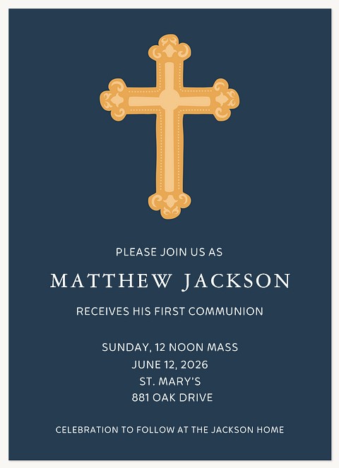 Golden Cross First Communion Invitations
