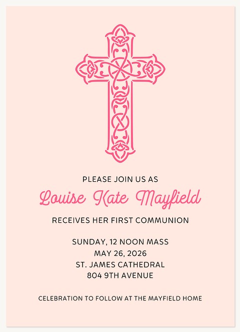 Cross Polka First Communion Invitations