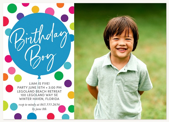 Big Balloon Boy Kids Birthday Invitations