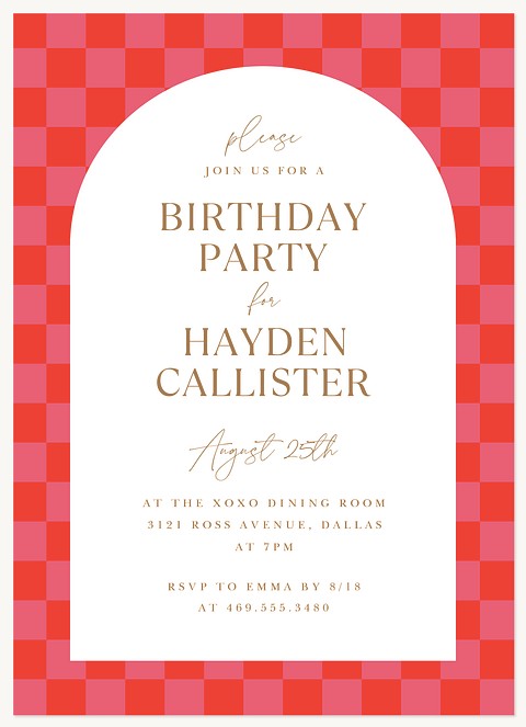 Checkered Arch Adult Birthday Party Invitations