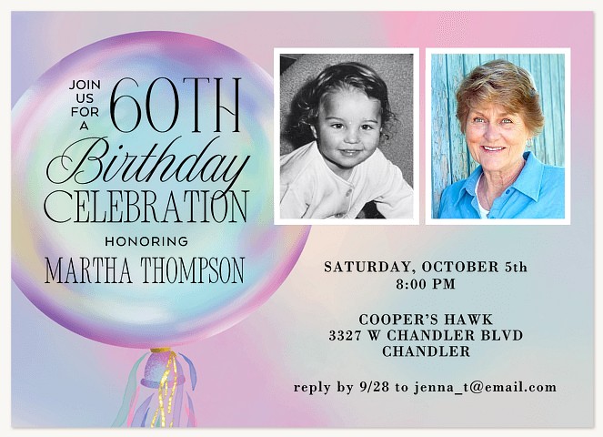 Iridescent Balloon Adult Birthday Party Invitations