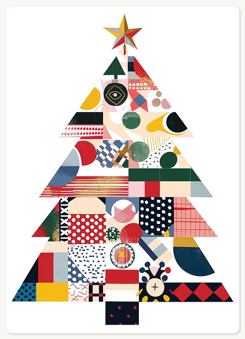 Patchwork Tree Holiday & Christmas Magnet Cards