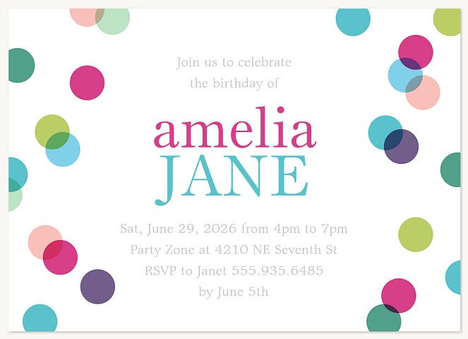 Rainbow Confetti Girl Birthday Party Invitations