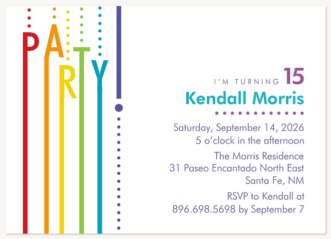 Party Streamers Teen Birthday Invitations