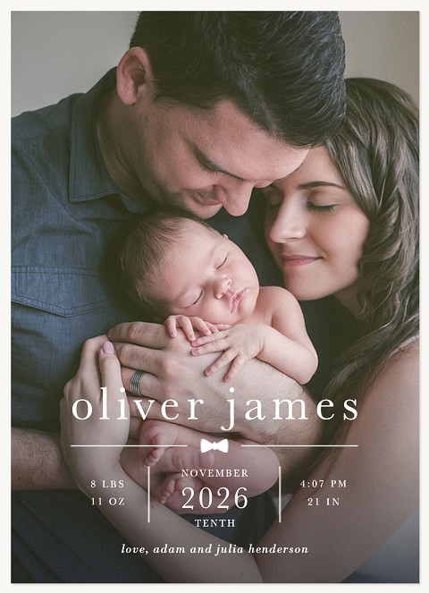 Classy Bowtie Boy Baby Announcements