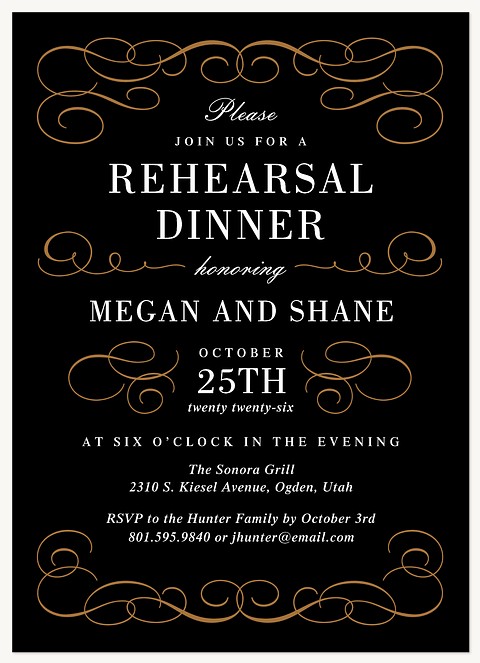 Ornate Soiree Rehearsal Dinner Invitations