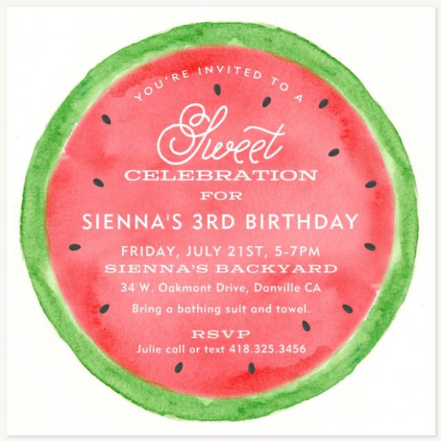 Watermelon Slice Girl Birthday Party Invitations
