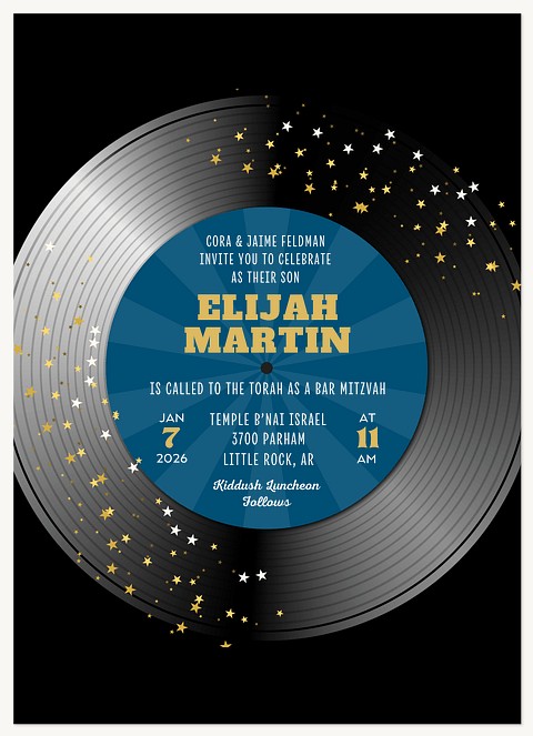 Blue Record Bar Mitzvah Invitations