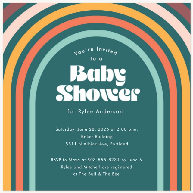 Retro Rainbow Baby Shower Invites