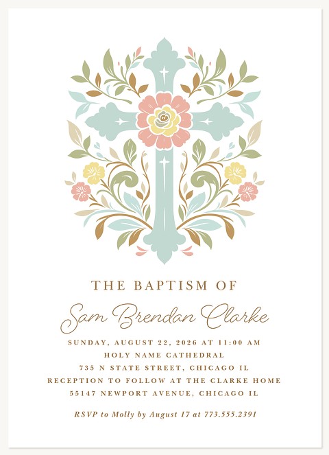 Floral Cross Baptisms & Christening Invitations
