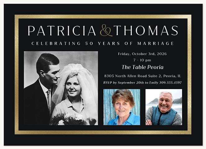 Framed in Gold Wedding Anniversary Invitations
