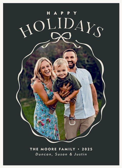 Wavy Ribbon Frame Personalized Holiday Cards