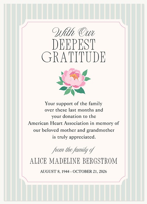 Deepest Gratitude Memorial & Sympathy Cards