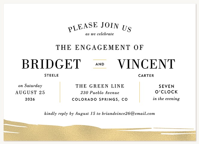 Gold Swash Engagement Party Invitations