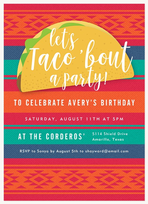 Taco Party Kids Birthday Invitations