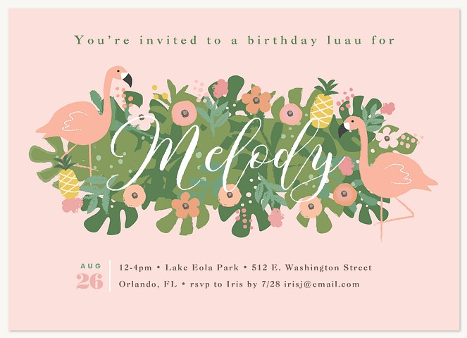 Flamingo Luau Kids Birthday Invitations