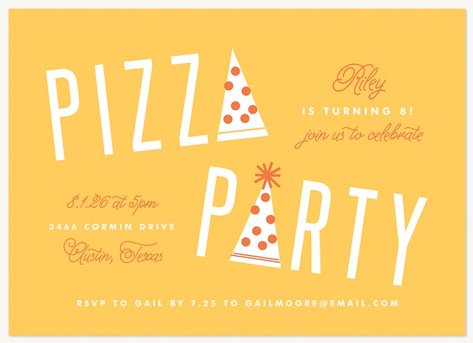 Pizza & Partyhats Kids Birthday Invitations