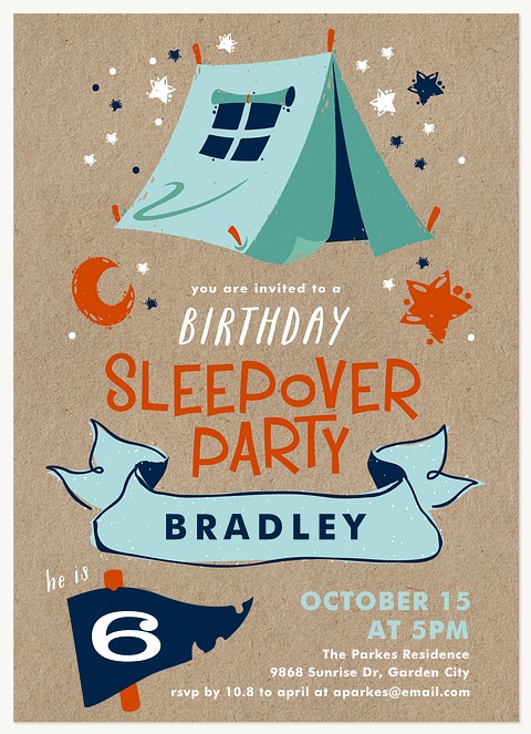 Backyard Sleepover Kids Birthday Invitations