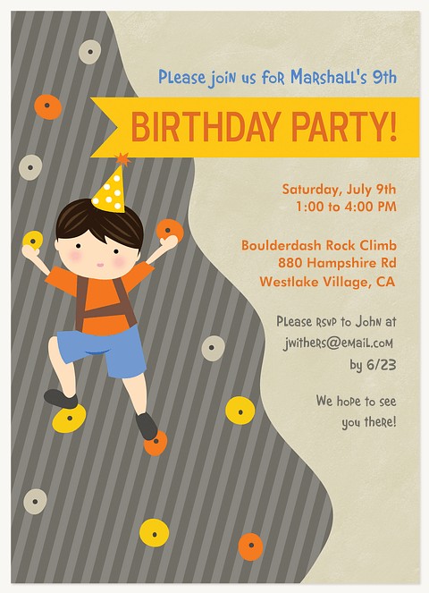 Climbing Party Kids Birthday Invitations
