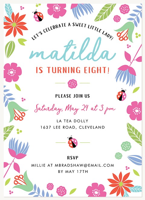 Ladybug Garden Girl Birthday Party Invitations