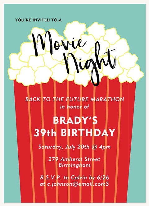 Popcorn Time Party Invitations