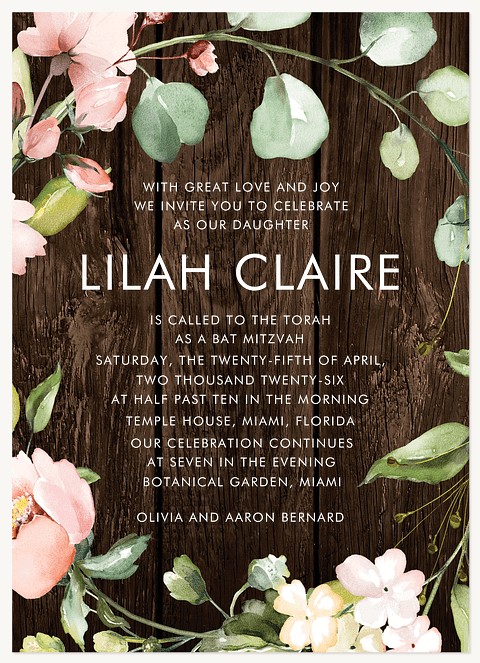 Rustic Wreath Bat Mitzvah Invitations