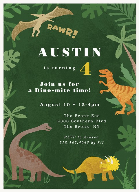 Jungle Dino Kids Birthday Invitations