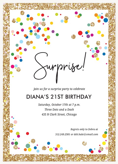 Confetti Drop Adult Birthday Party Invitations
