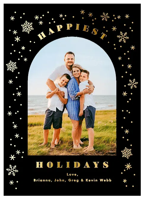Golden Flurries Personalized Holiday Cards