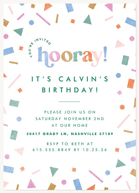 Whimsical Confetti Kids Birthday Invitations