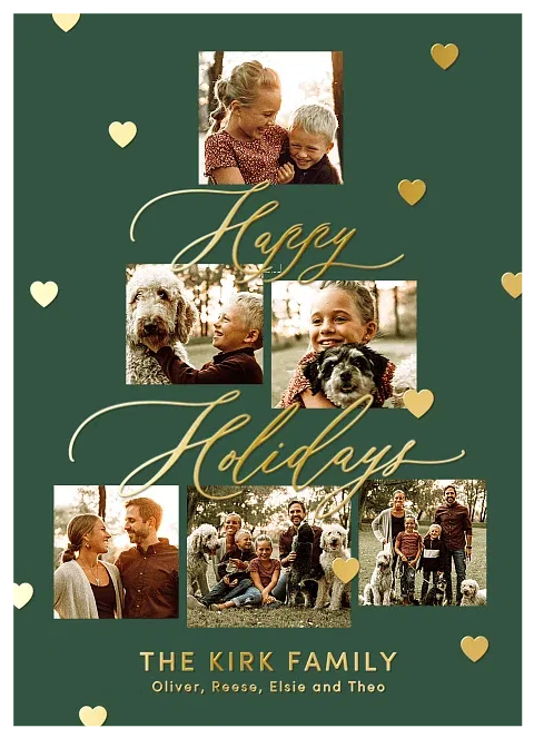 Golden Hearts Personalized Holiday Cards