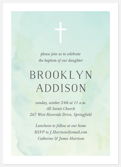 Tranquil Watercolor Baptism Christening Invitations