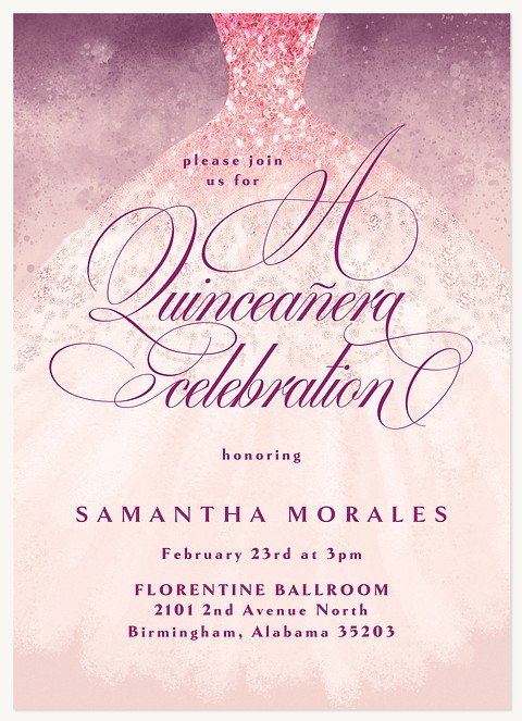 Sparkly Dress Quinceañera Invitations