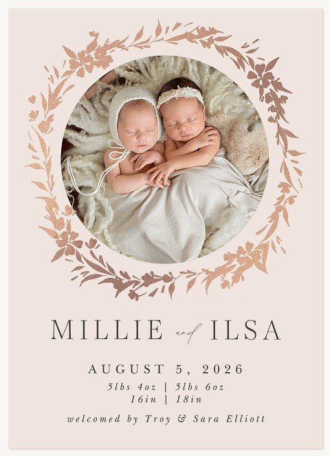 Storybook Wreath Twin Birth Announcements