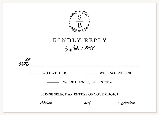 Monogram Wreath Wedding RSVP Cards