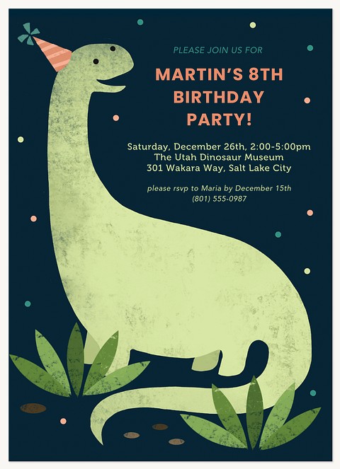 Dino Celebration Kids Birthday Invitations