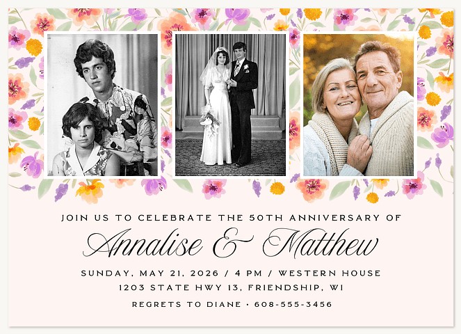 Scattered Petals Wedding Anniversary Invitations