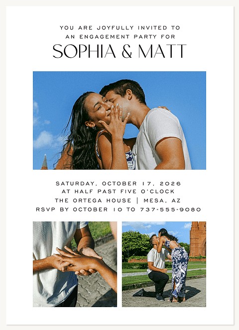Simple Triptych Engagement Party Invitations