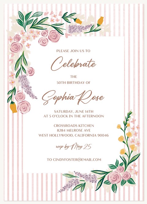 Striped Bouquet Adult Birthday Party Invitations
