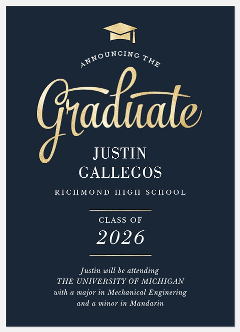 Golden Script Graduation Cards