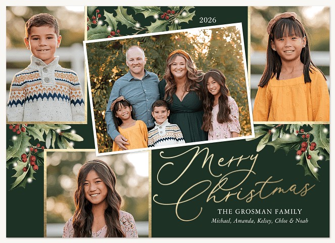 Gilded Holly Personalized Holiday Cards