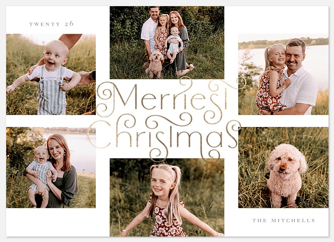 Golden Curlicues Holiday Photo Cards