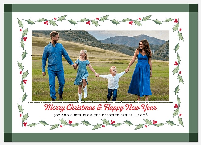 Holly Greetings Holiday Photo Cards