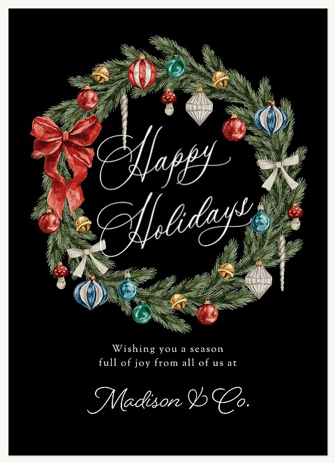 Retro Wreath Business Holiday Cards