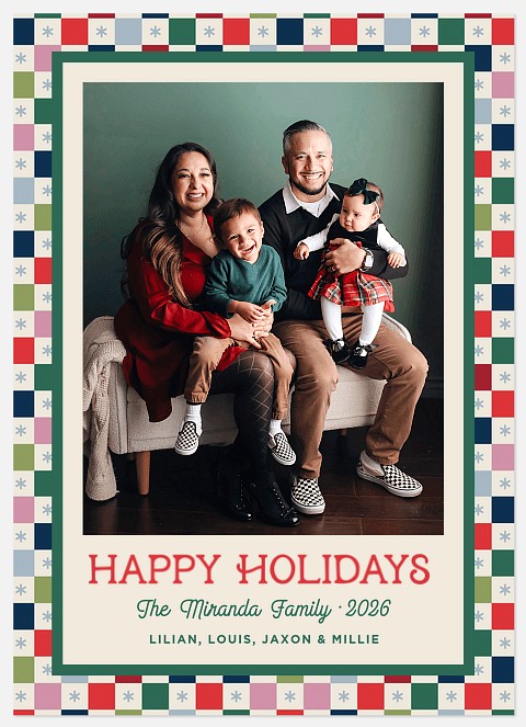 Bright Checkerboard Holiday Photo Cards