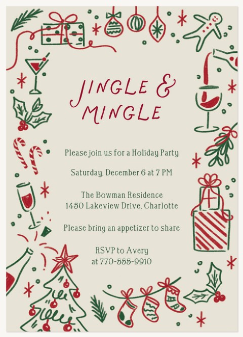 Festive Doodles Holiday Party Invitations
