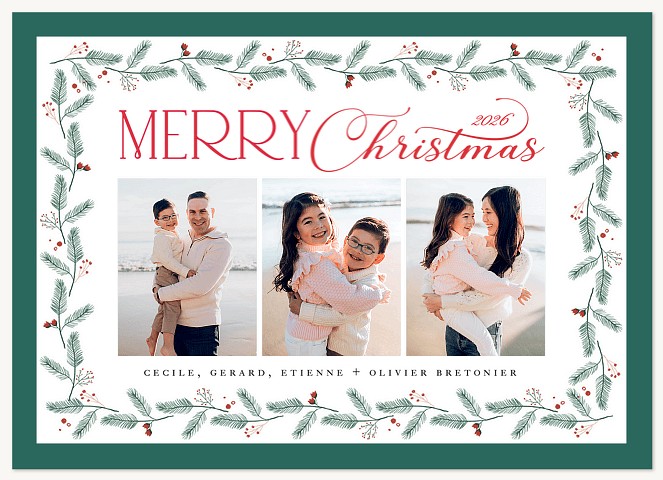 Sprigged Border Personalized Holiday Cards