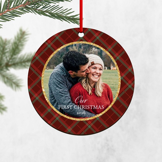 Circled in Plaid Personalized Ornaments